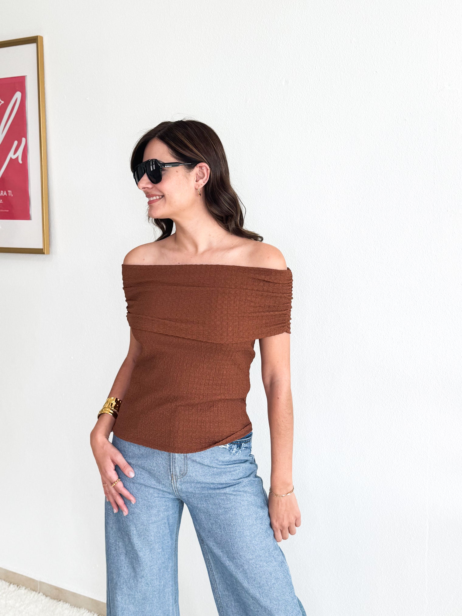 Taupe Off Shoulder Top