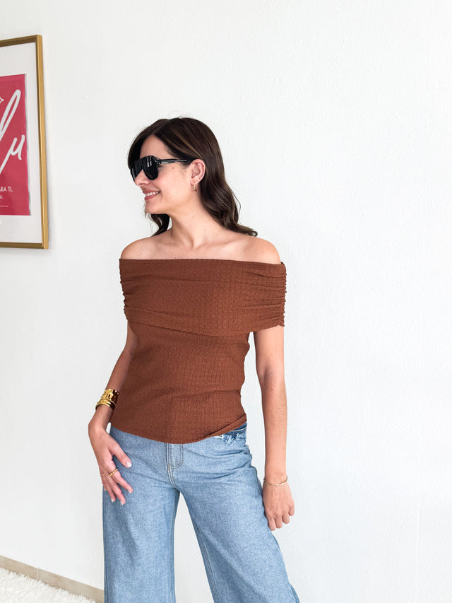 Taupe Off Shoulder Top