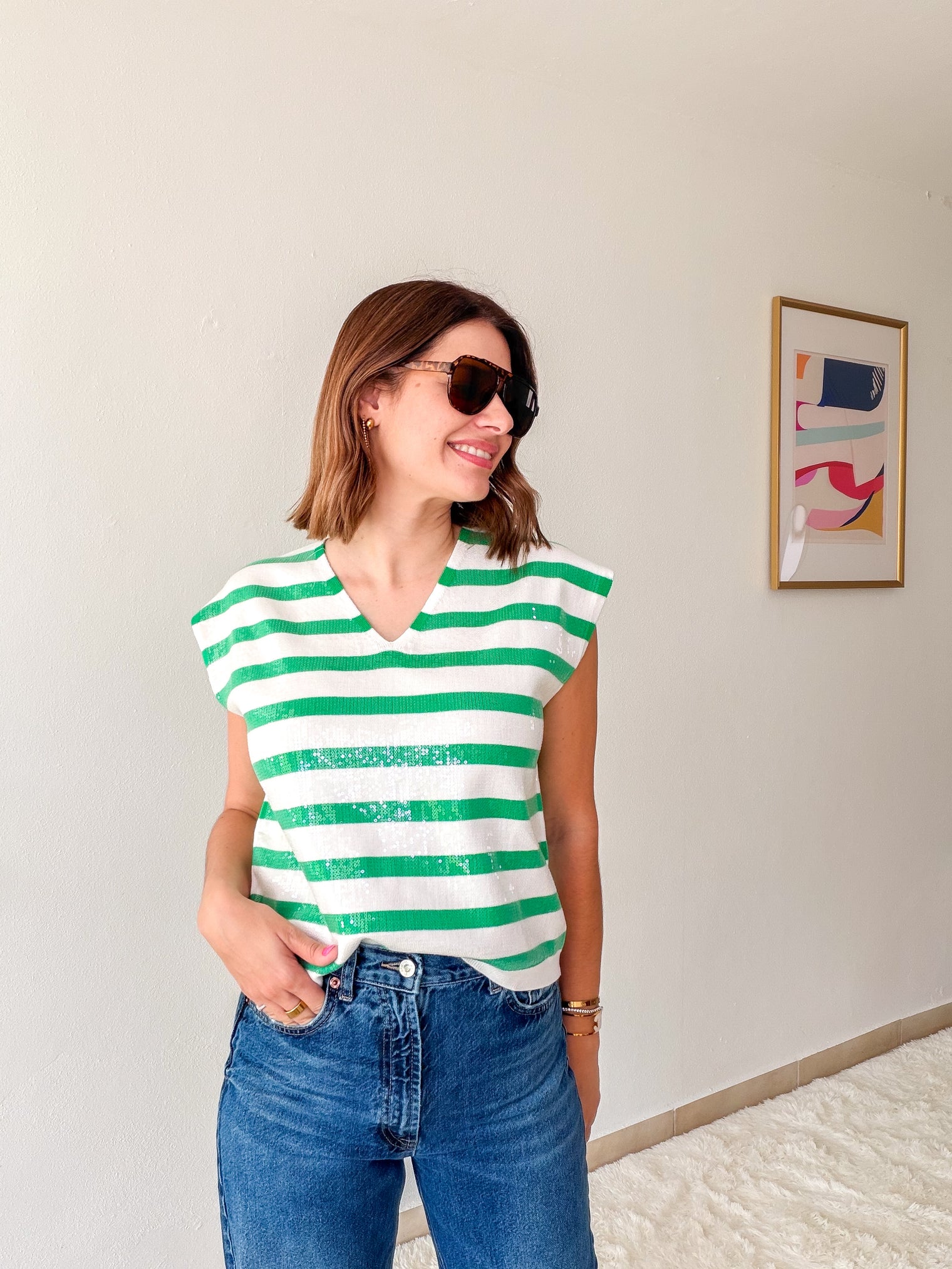 Emerald Sparkle Stripe Top