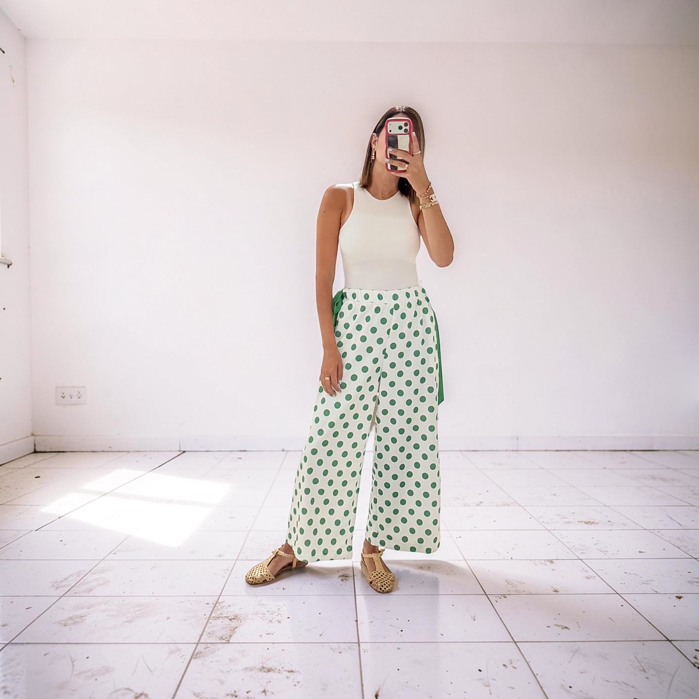 Green Polka Dot Wide Leg Pants