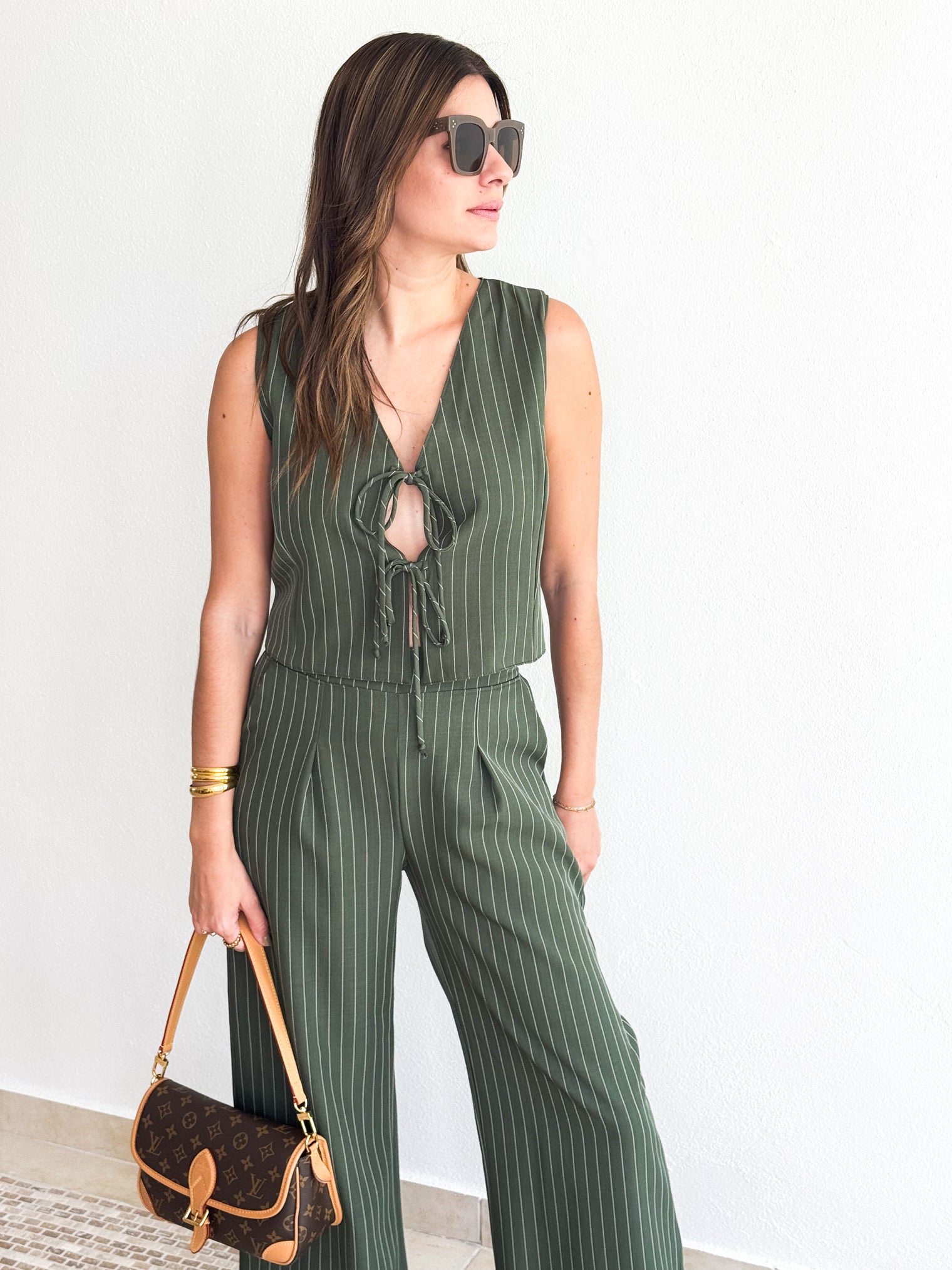 Pin Stripe Pants - Olive
