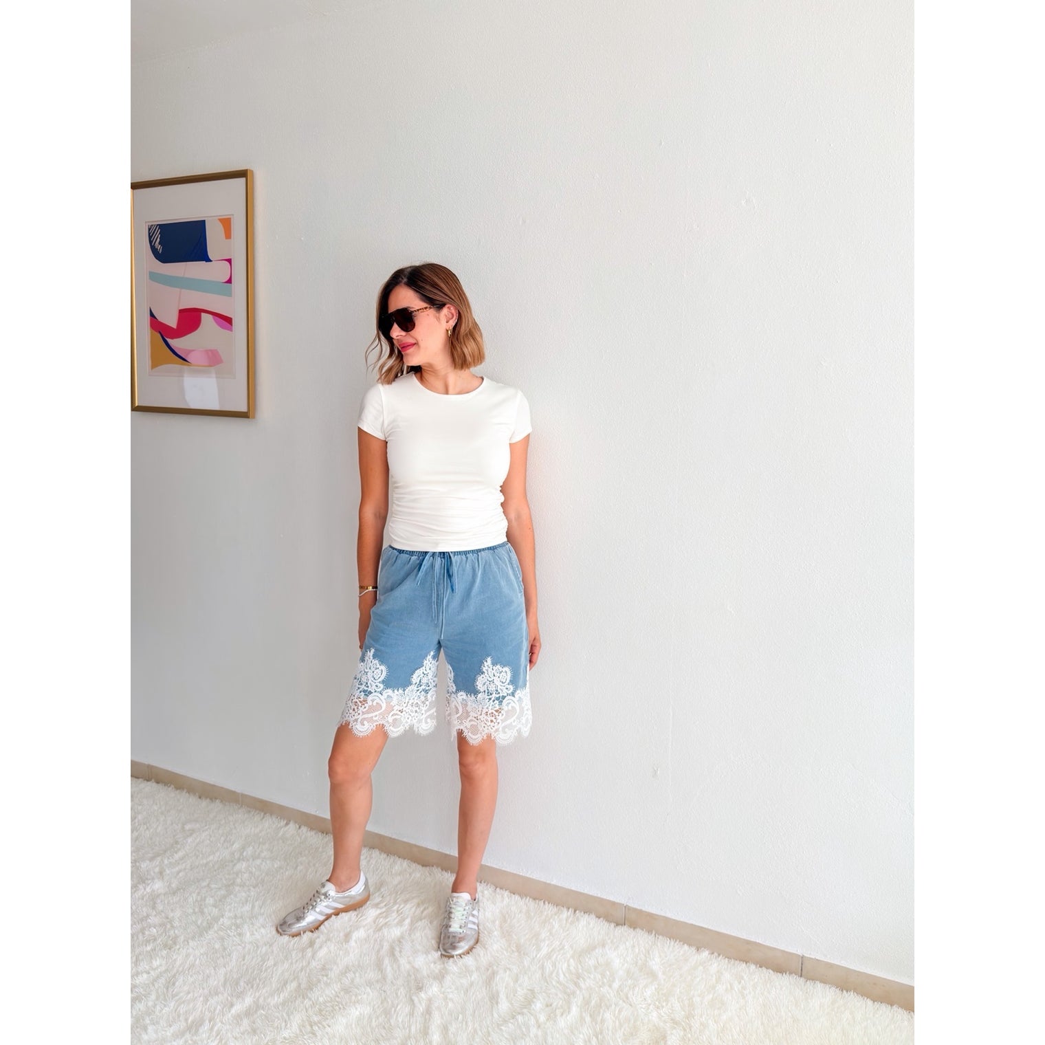 Lace Trim Denim Shorts