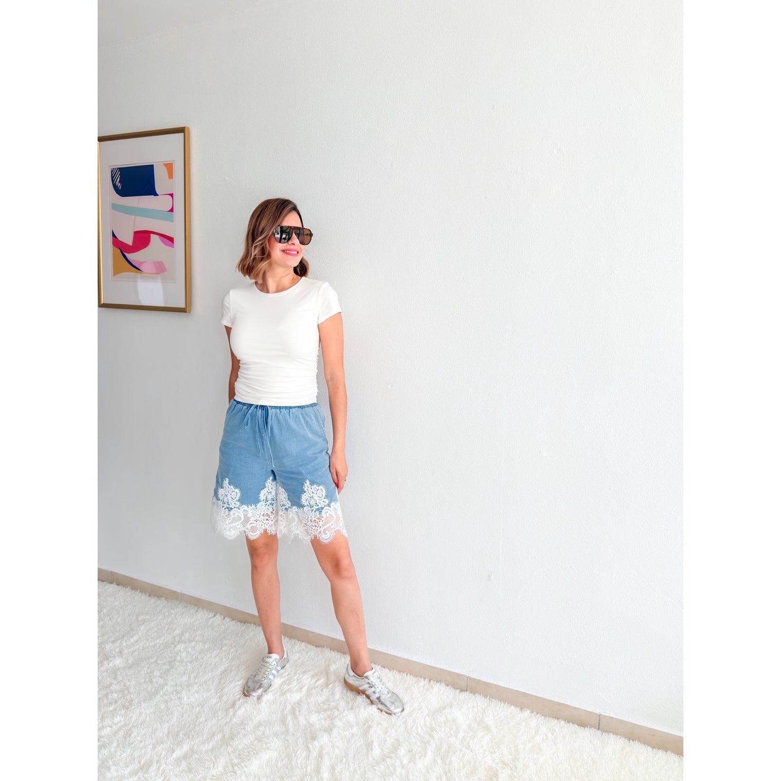 Lace Trim Denim Shorts