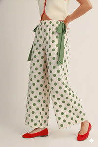 Green Polka Dot Wide Leg Pants