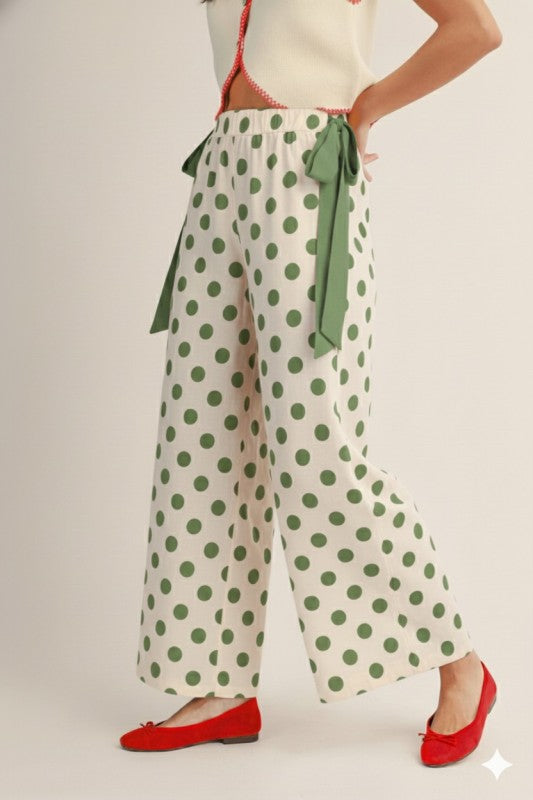 Green Polka Dot Wide Leg Pants