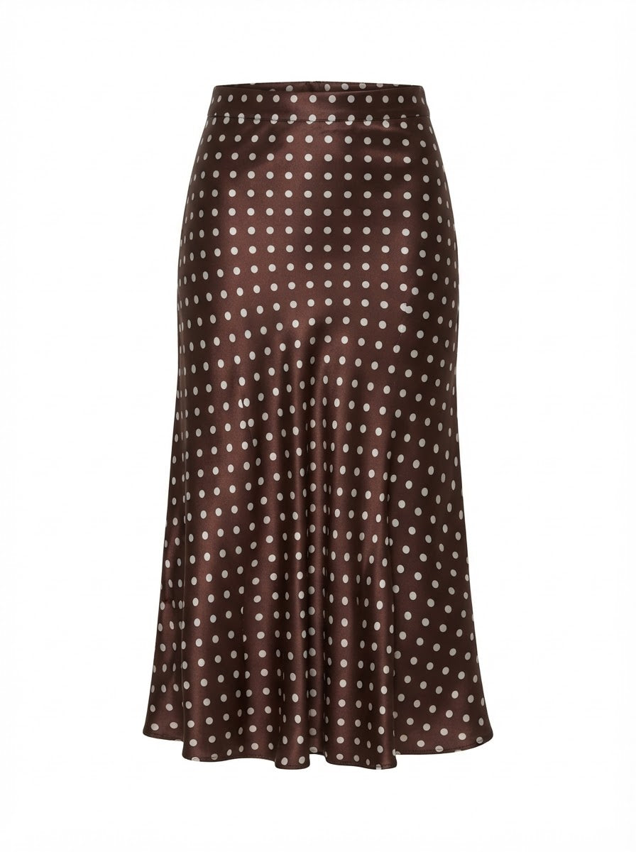 Chocolate Polka Dot Midi Skirt