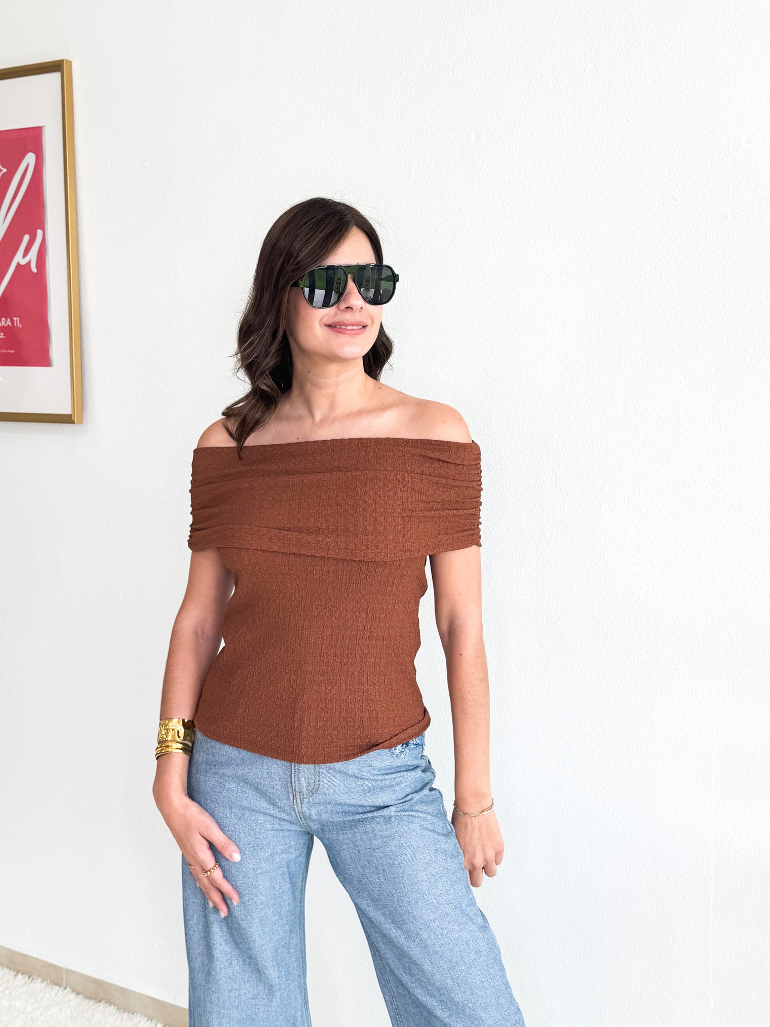Taupe Off Shoulder Top