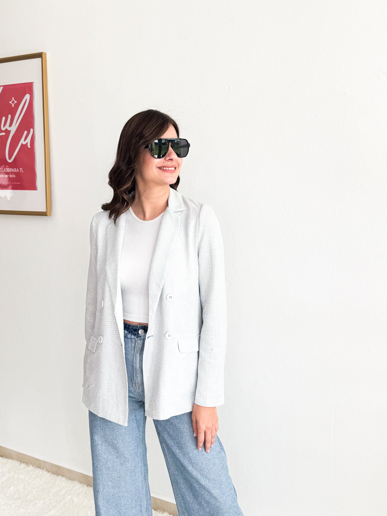 White Metallic Blazer