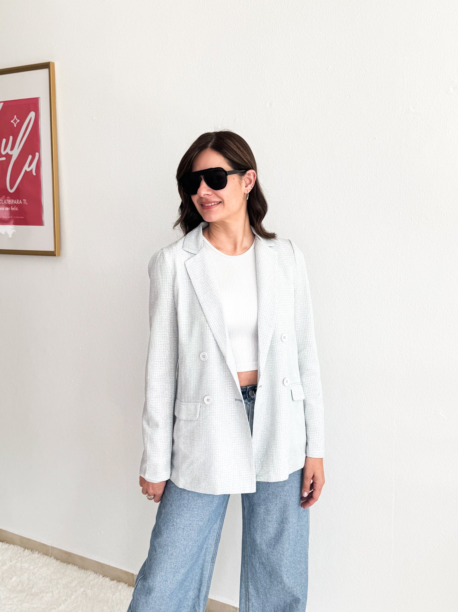 White Metallic Blazer