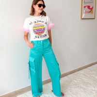 Satin Glow Cargo Pants