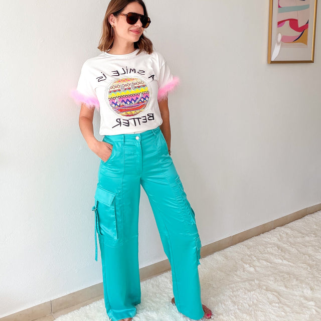 Satin Glow Cargo Pants