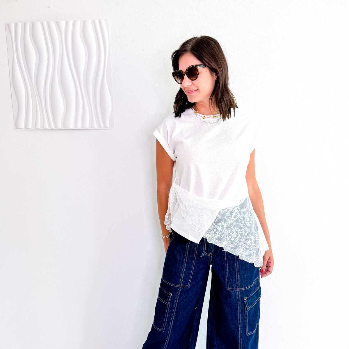 Ivory Lace-Trim Tee