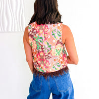 Floral Feather-Trim Blouse
