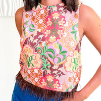 Floral Feather-Trim Blouse