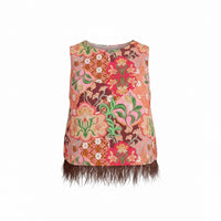 Floral Feather-Trim Blouse