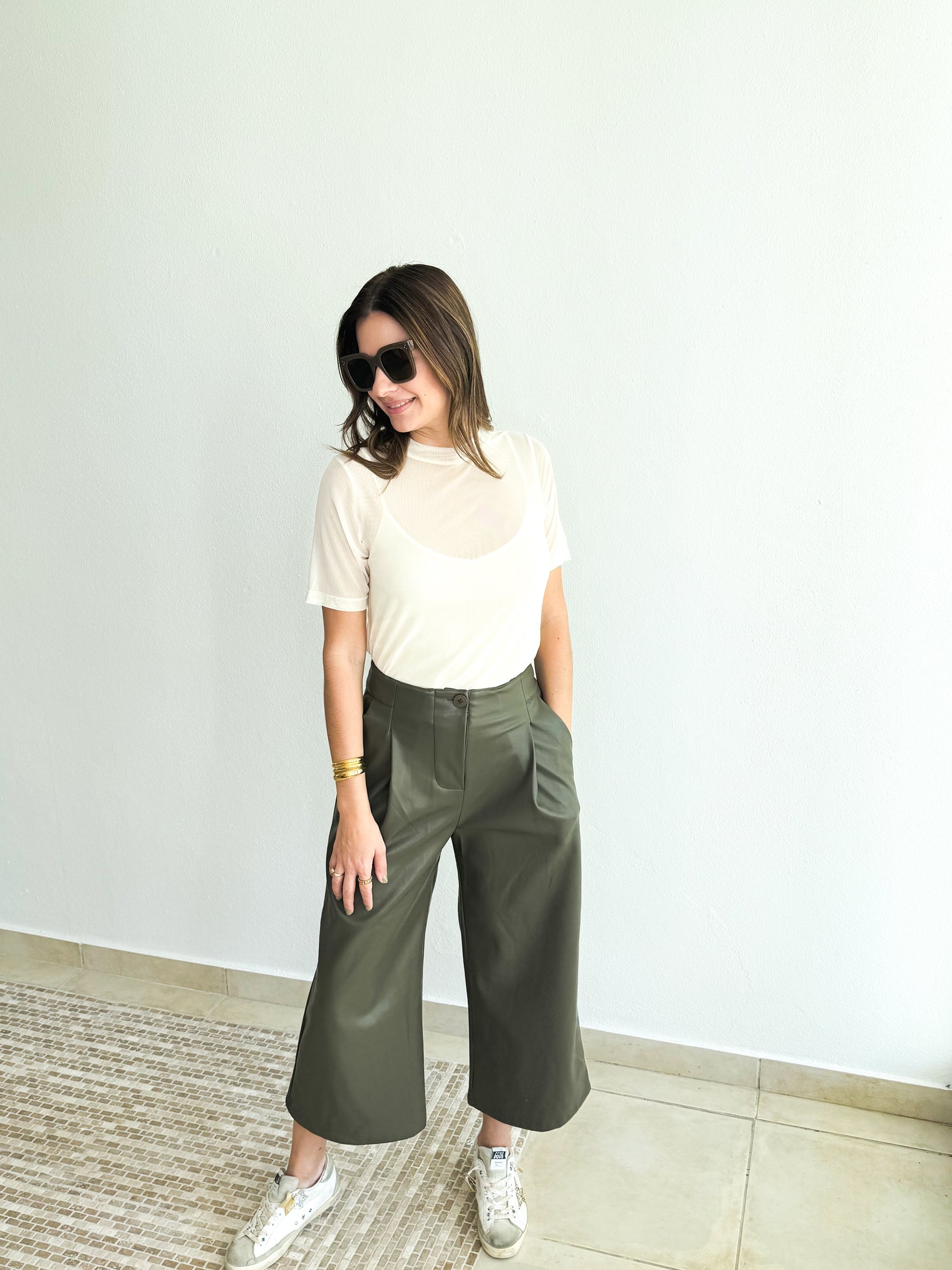 Olive Leather Pants