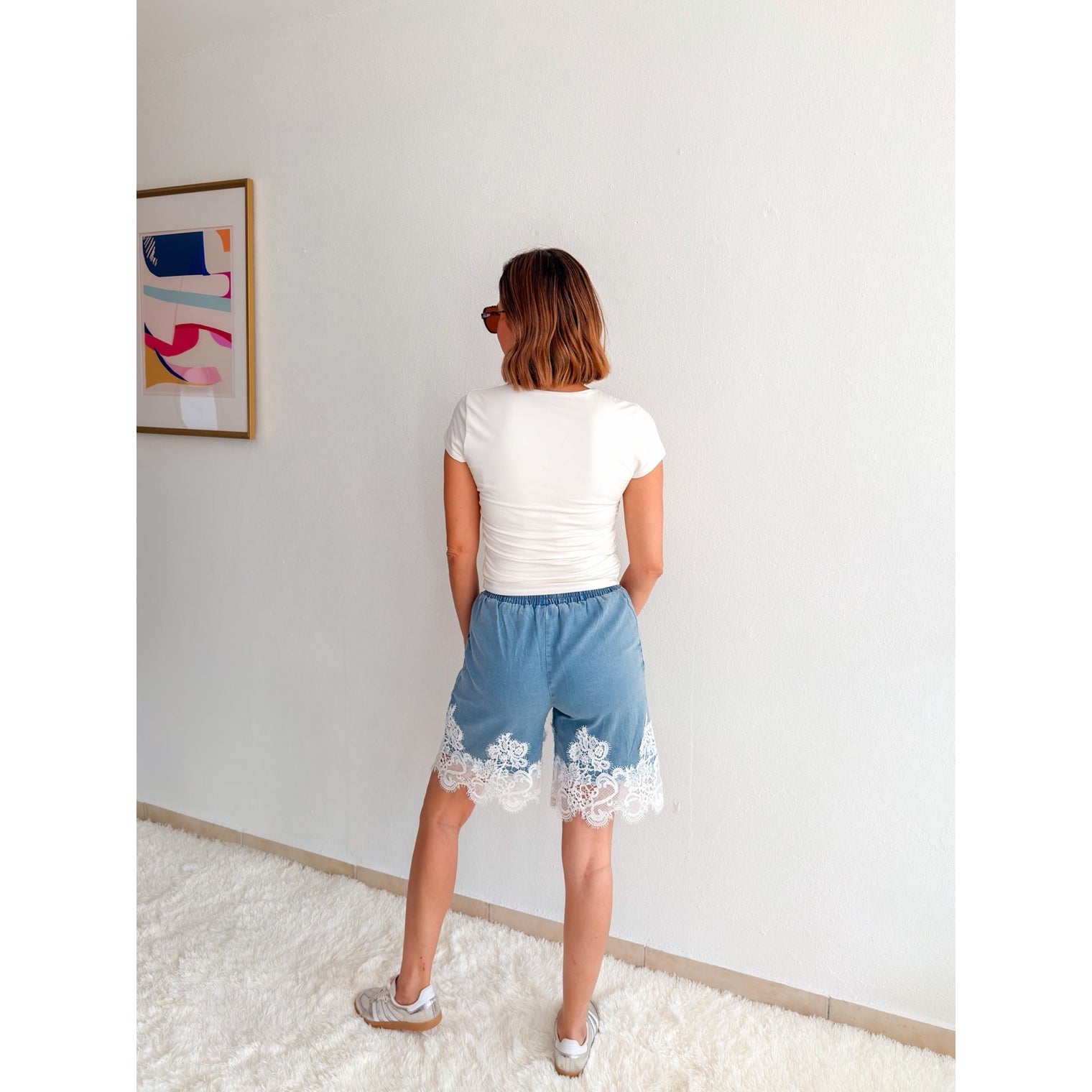 Lace Trim Denim Shorts