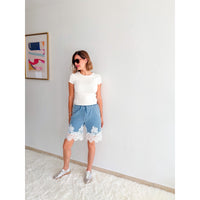 Lace Trim Denim Shorts